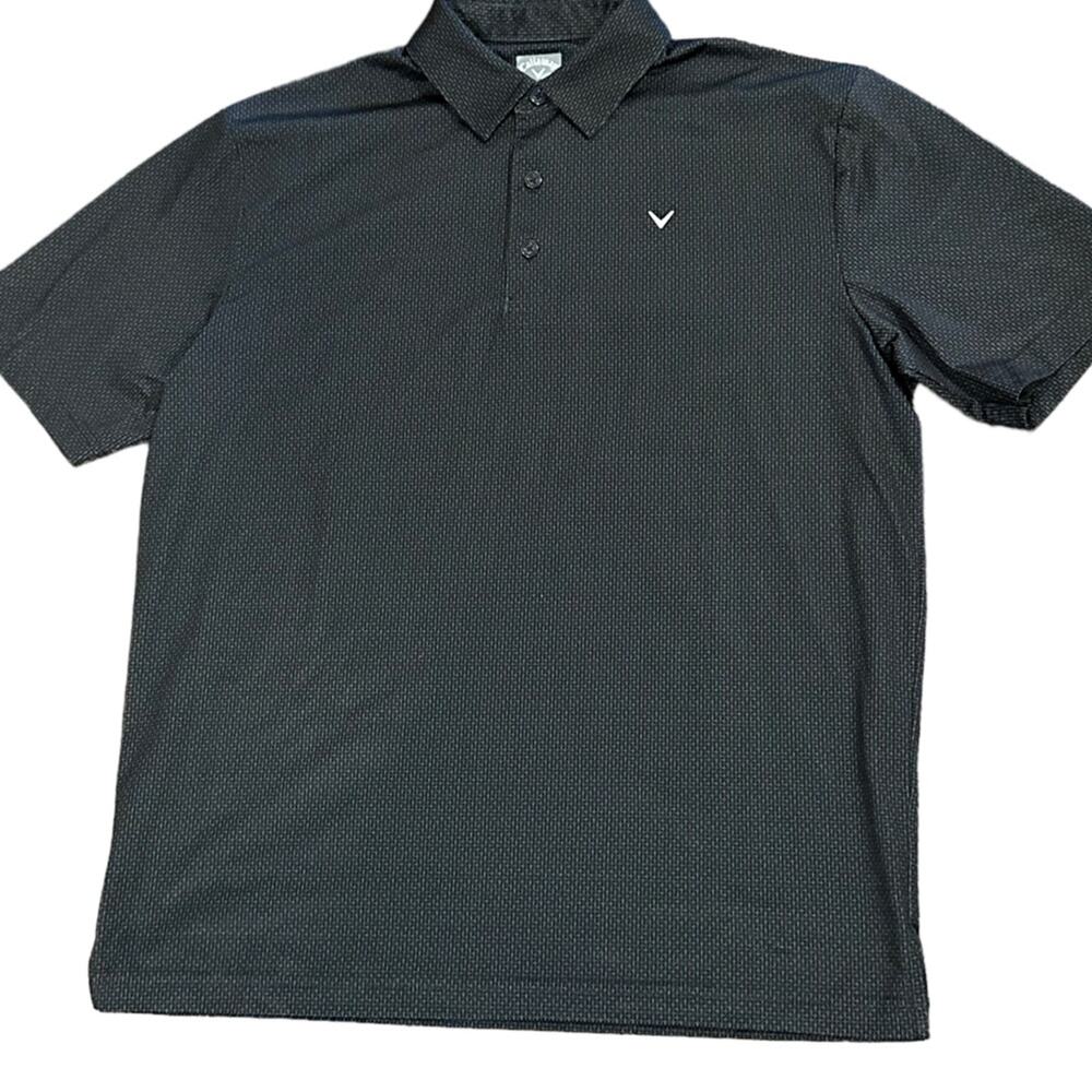 Callaway Mens Medium Charcoal Gray Window Screen Patterned Short Sleeve Shirt